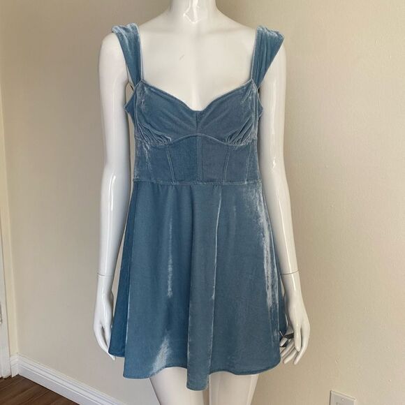 Urban Outfitters Genivieve Blue Velvet Corset Mini Dress Size Large - Picture 5 of 14